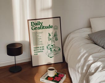 Daily Gratitude Poster: Green Retro Quote Print (Digital Download)