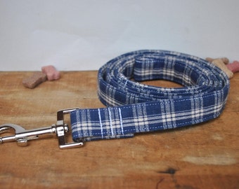 The Cody. Blue Dog Leash. Homespun. Blue Check Homespun 5' Dog Leash. Primitive Dog Leash. Vintage Dog Leash.