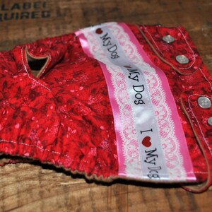 Dog diaper. In season diaper. Dog panty. Red Floral I Love My Dog Dog Diaper. Medium image 3