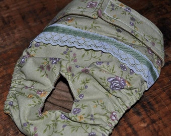 Dog diaper. In season diaper. Dog panty. Green Floral with Lace Dog Diaper. Medium