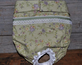 Dog diaper. Dog in season diaper. Dog panty. Vintage Green Floral. X-Large.