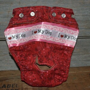 Dog diaper. In season diaper. Dog panty. Red Floral I Love My Dog Dog Diaper. Medium image 1