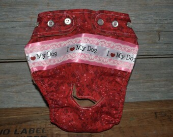 Dog diaper. In season diaper. Dog panty. Red Floral "I Love My Dog" Dog Diaper. Medium