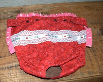 Dog Diaper. In Season Diaper. In Heat Panty. Red Floral "I Love My Dog" Diaper. Large.