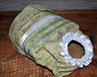 Dog Diaper. Dog In Season Panty. Dog Heat Diaper. Green Floral Vintage Dog Diaper. Large