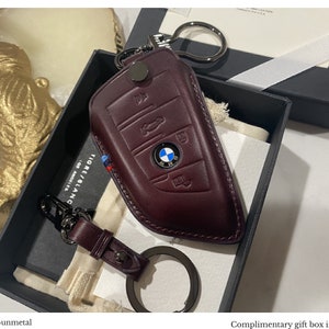 BMW Handmade Leather Key Cover For 2014-2022 BMW 2,3,5,6,7,M Series X1,X3,X4,X5,X6,X7 4-Button with M tri-color stitching