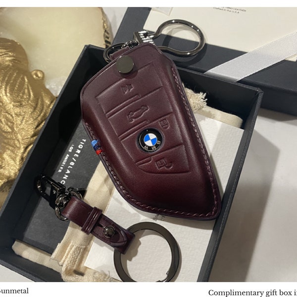 Handmade Leather Key Cover: BMW 4-Button, M Tri-Color Stitch