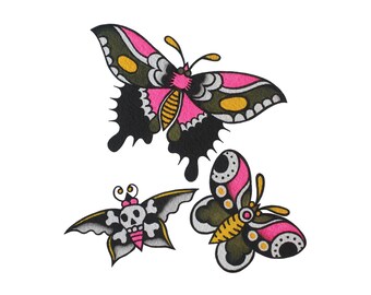 Traditional tattoo art painting print three butterflies