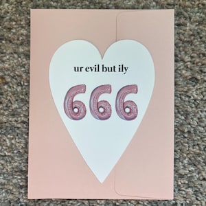 Heart valentine card cute funny ily evil with envelope