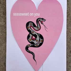 Heart valentine card cute funny snake traditional tattoo with envelope