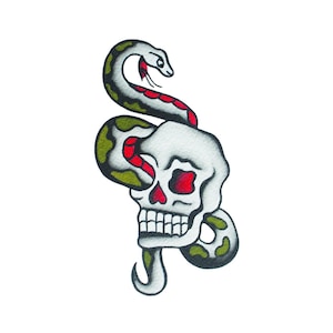Traditional tattoo art painting print snake skull