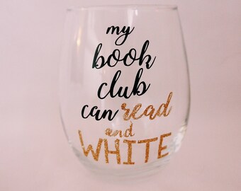 Boek Club Wine Glass // Book Club Gift // Book Club Idea // Mijn boekenclub kan lezen en wit