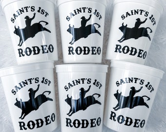 Personalisierte erste Rodeo-Geburtstags-Party-Cups: 16 oz. Stadion Tassen