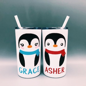 Penguin Kids Cups / Christmas Kids Cups / Personalized Christmas Cups / Penguin Tumbler / Kids Christmas Tumbler / Penguin Mug