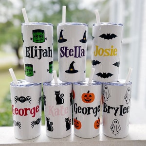 Kids Halloween Cups / Kids Halloween Party Favors / Kids Halloween Party / Kids Halloween Tumbler / Personalized Halloween Kids Cups w Straw