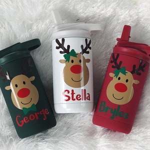 Reindeer Christmas Water Bottles / Reindeer Kids Cups / Christmas Kids Cups / Personalized Christmas Cups / Kids Christmas Tumbler