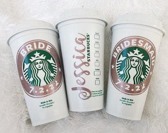 Bridal Party Starbucks Cups / Bridesmaid Starbucks Tumbler / MOH Starbucks Tumbler / Bride Starbucks Tumbler / Bridesmaid Gift / Proposal