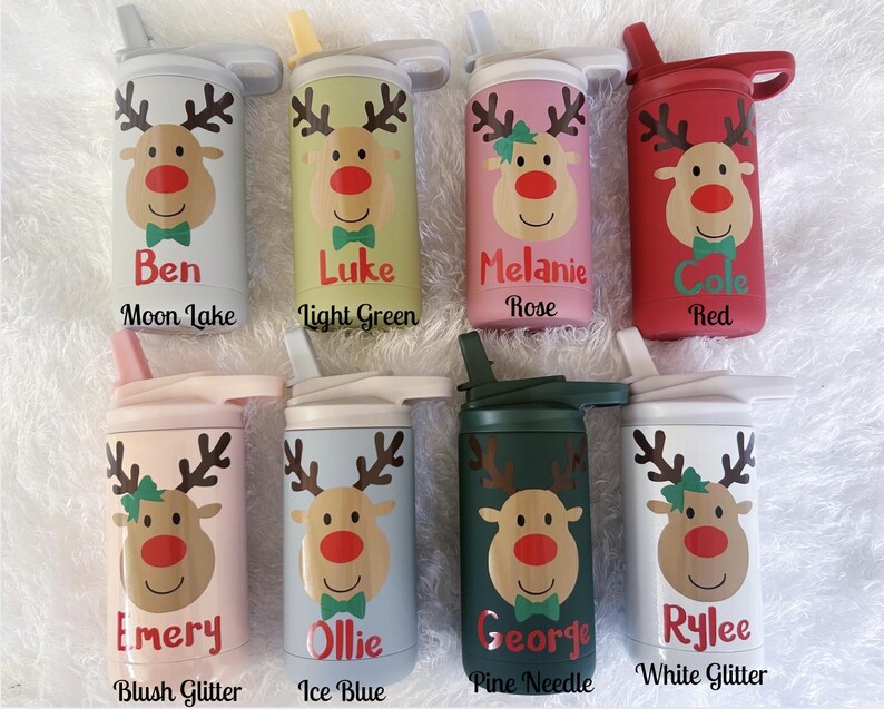 Merry Christmas Reindeer Water Bottle for Kids – Pink & Blue