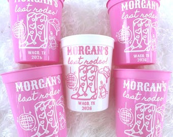 Last Rodeo Bachelorette Party Cups: Western Disco Nashville Theme / 16 oz Stadium Cups