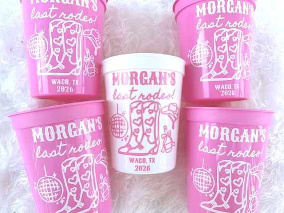 Last Rodeo Bachelorette Party Cups: Western Disco Nashville Theme / 16 oz Stadium Cups