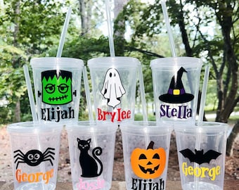 Vaso infantil personalizado de Halloween / Vaso para cesta de fantasmas / Relleno para cesta de fantasmas / Vaso con diseño de calabaza y fantasma adorable para Halloween