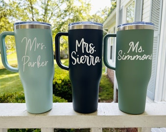 Personalized Teacher Tumbler: 40 oz Stainless Steel Cup with Handle