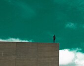 Modern Architecture and Sculpture Photography, Monochromatic Wall Art, Modern Photo, Teal Sky and Clouds, Giclee Art Prints & Canvas Wraps.