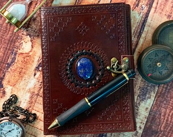 Leather Bound Journal with Semi-Precious Stone & Buckle Closure Gift for Women and Men Handmade Paper Travel Journal Mother's Day Gift Ideas