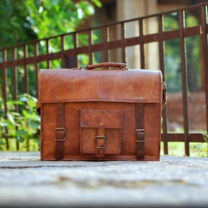 Leather Satchel Briefcase Laptop Portfolio Messenger Bag Leather Portfolio Attache Laptop Business Bag Perfect as a gift For Office School