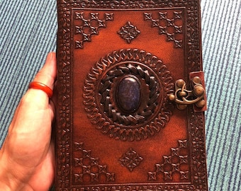 Leather Journal with Semi-Precious Stone & Buckle Closure Leather Travel Notebook Sketchbook Diary Mothers Day Gifts for Him Her