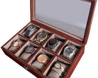 8 Slots Watch Box, Corporate Gifts For Employees, Husband Gift, Watch Box for Men, Groomsman Gift,Best Man Gift, Watch Case, Christmas Gifts
