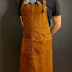 Leather Workshop Apron with Pockets, Custom, Personalized Bar Apron, Embroidered Kitchen Apron, Barbeque Apron Gifts for Dad Gifts for Him image 7