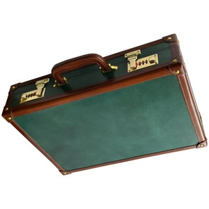 Leather Attaché Vintage Green Briefcase Corporate Gift Hard Body Doctors Attaché Office Business Handbag For Men's Suitcase Combination lock