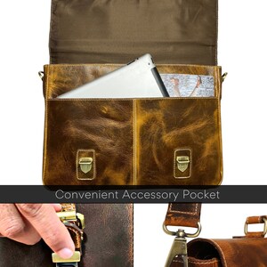 Leather Satchel Tan Briefcase Messenger Bag Laptop Bag Shoulder Bag For Women Gift For Men Office Bag Work Briefcase Rustic Large Satchel image 4