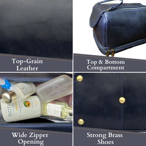 Personalized Leather Dopp Kit / Toiletry Bag / Mens Gift/ Travel / Shave / Makeup / Wash bag / Handmade Gift / Mothers Day Gift for Him Her image 3