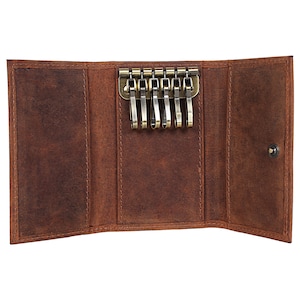 Leather keychain Key Holder Wallet Slim Compact Pouch Leather key case Leather key wallet Key organizer Gifts Him Her Men Women (Brown)