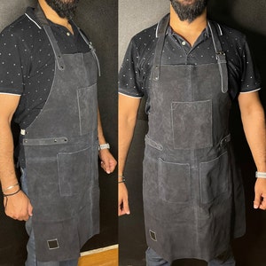 Personalized Men's Apron Gift Dad Father Grandad Leather Work Apron with Tool Pockets Professional Cooking Apron for Kitchen BBQ Grill