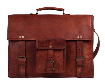 Personalized Leather Satchel Briefcase 15 inch Laptop Bag Messenger Bag Leather Attache bag for office Gifts for Him for all occasions