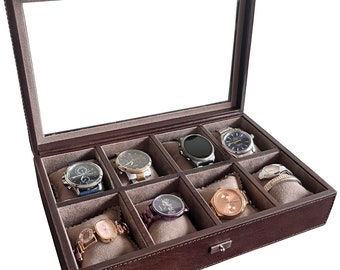 8 Slots Watch Box | Best Man Gift | Custom Watch Box | Watch Storage Case| Watch Case | Brown Watch Case | Christmas Gift | Anniversary Gift