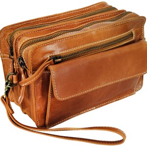 Leather Men's Clutch Bag Handbag Organizer Leather Hand Pouch Toiletry Bag travel compact men women sale Dopp Kit Travel Kit, Wrist Bag zdjęcie 2