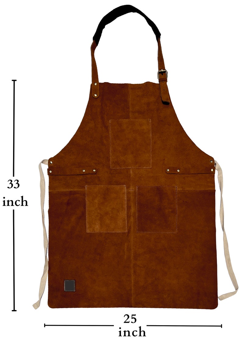 Leather Workshop Apron with Pockets, Custom, Personalized Bar Apron, Embroidered Kitchen Apron, Barbeque Apron Gifts for Dad Gifts for Him image 8