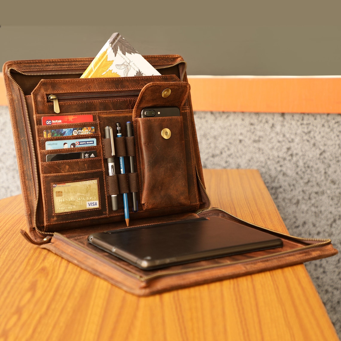 PERSONALIZED Leather Portfolio Padfolio Organizer File Leather Etsy