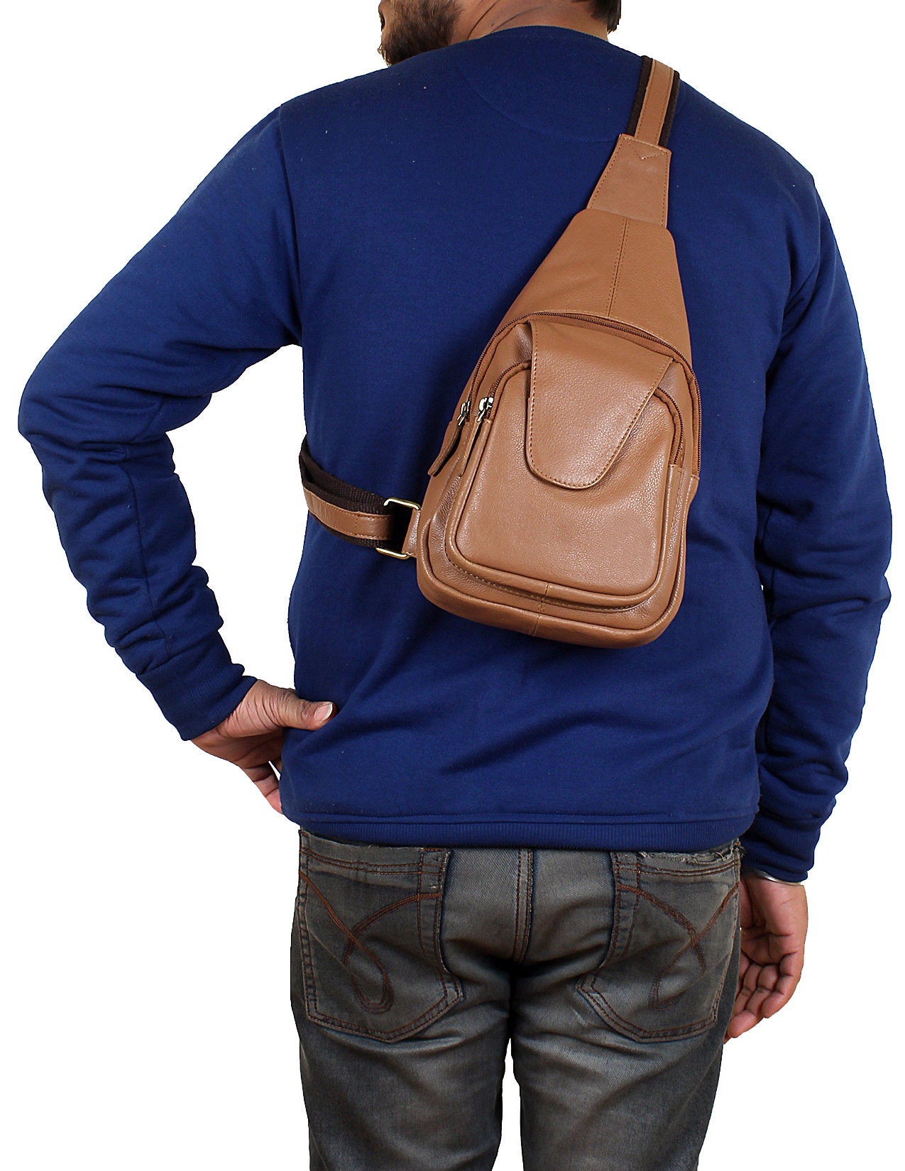 Genuine Leather Sling Bag Backpack With Single Strap Mens | Etsy