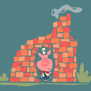 IMPRIMIR: Brick Pig Three Little Pigs Ilustración, 8.5"x11"