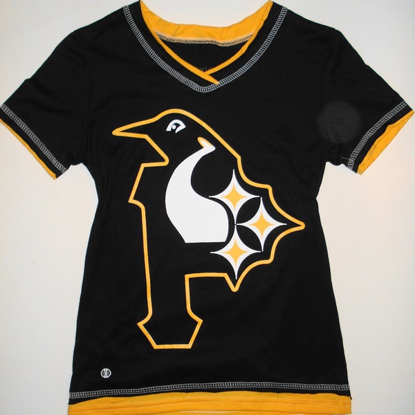 Pittsburgh Football Baseball Hockey Girls Holloway Dream T-shirt Size S-M-L Pittsburgh Sports Teams Black & Gold Morphed 3 Team Mash Up LOGO
