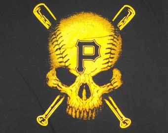 Pittsburgh Pirates Baseball T-shirt Size Youth Small Pittsburgh Baseball BaseSkull & CrossBats Raise The Jolly Rodger Black and Gold NEW!