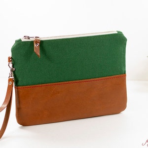 Clutch/Wristlet Elma Leder Canvas tannengrün image 1