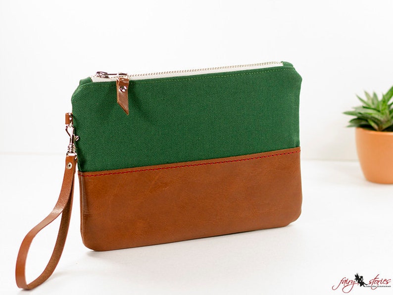 Clutch/Wristlet Elma Leder Canvas tannengrün image 1