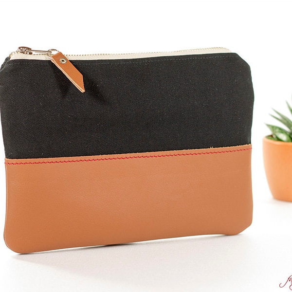 Clutch Elma - Leder Canvas schwarz