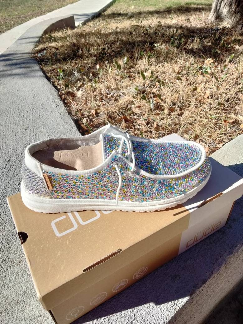 Silver Glitter Hey Dudes Womens White Sparkle WENDY DISCO SEQUIN